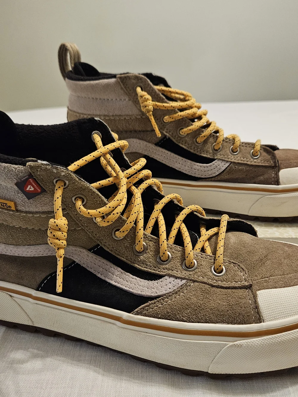 Vans Men’s Off The Wall Tan High-Top Sneakers with Yellow Laces
